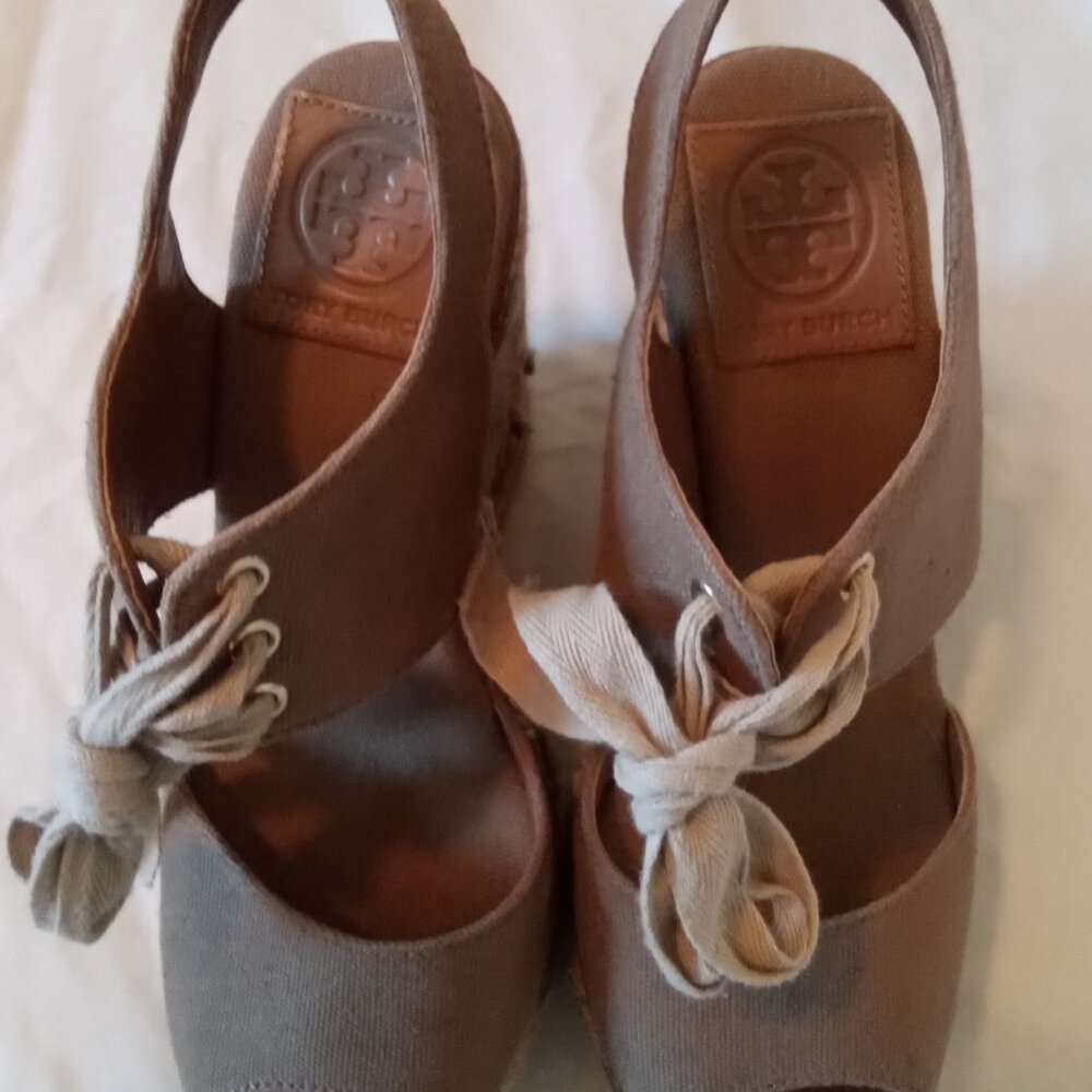 Women's Tory Bruch wedge/platform front laced shoes, brown/camo